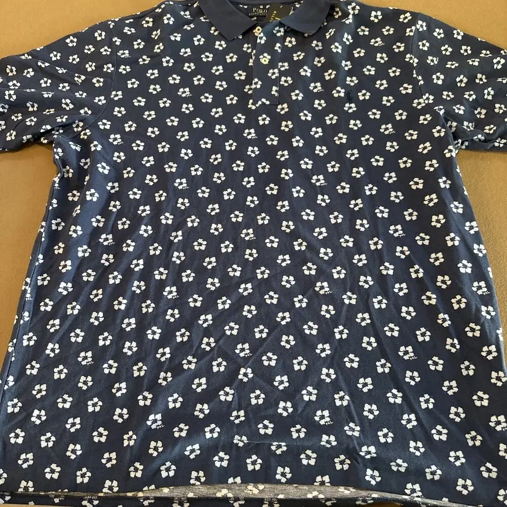Polo Ralph Lauren Size 3XLT Mens Floral Blue Shirt Big And Tall Hibiscus AOP